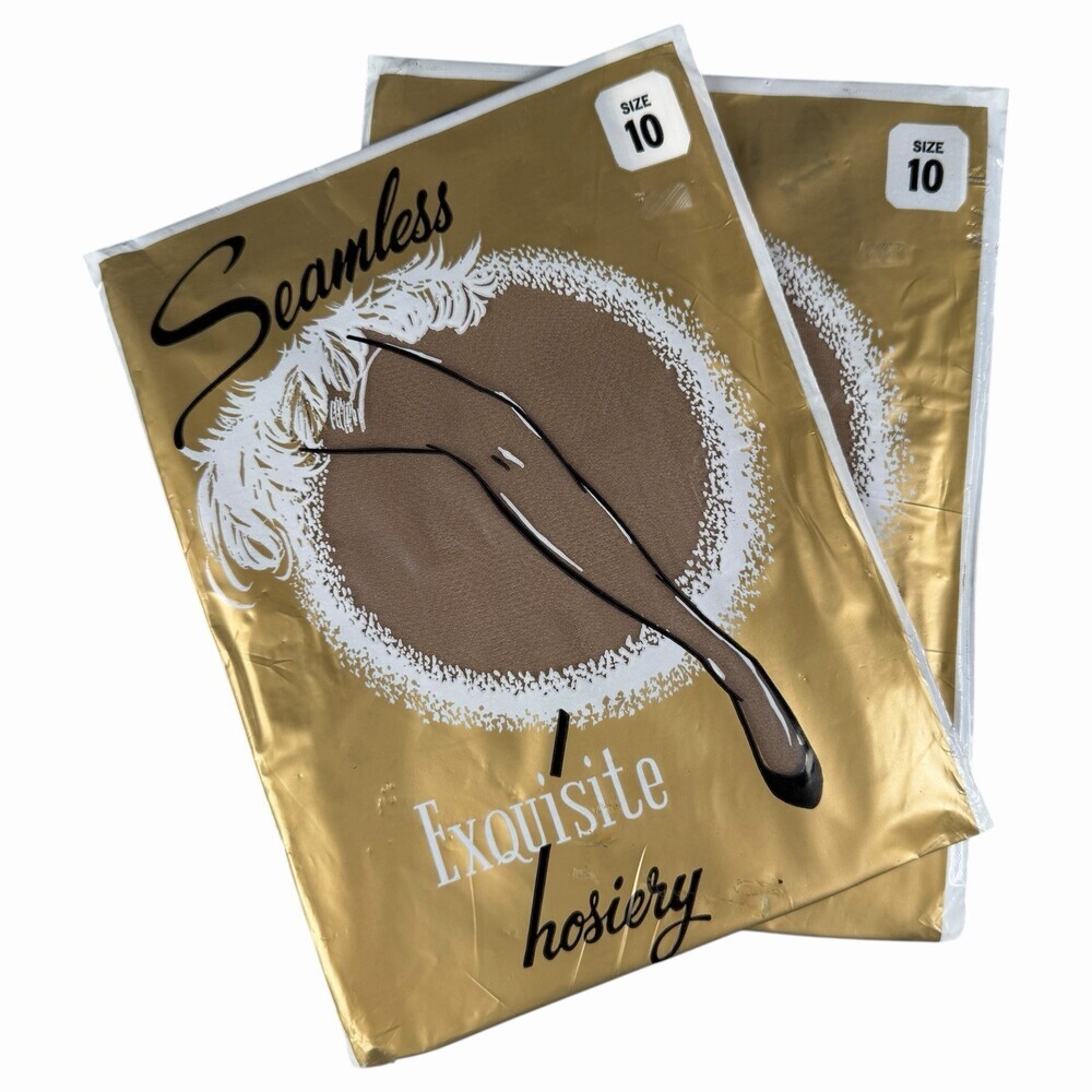 Lot of 2 Sealed NOS Hosiery Packs Seamless Exquisite Stockings Nylons Size 10